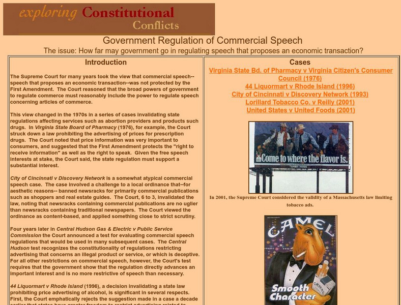 Exploring Constitutional Conflicts: Government Regulation of Commercial Speech Activity Exploring Constitutional Conflicts: Government Regulation of Commercial Speech Activity