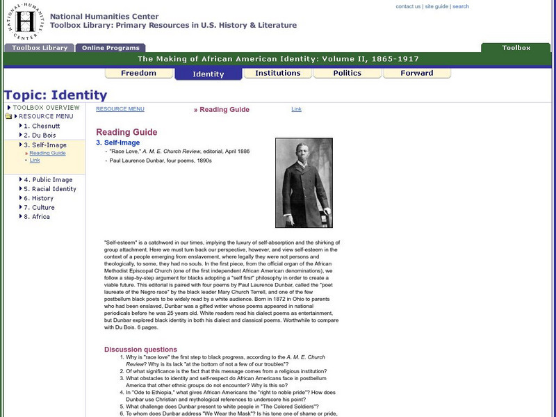 National Humanities Center: Toolbox Library: Self Image, Making of African American Identity: V. 2 Website National Humanities Center: Toolbox Library: Self Image, Making of African American Identity: V. 2 Website