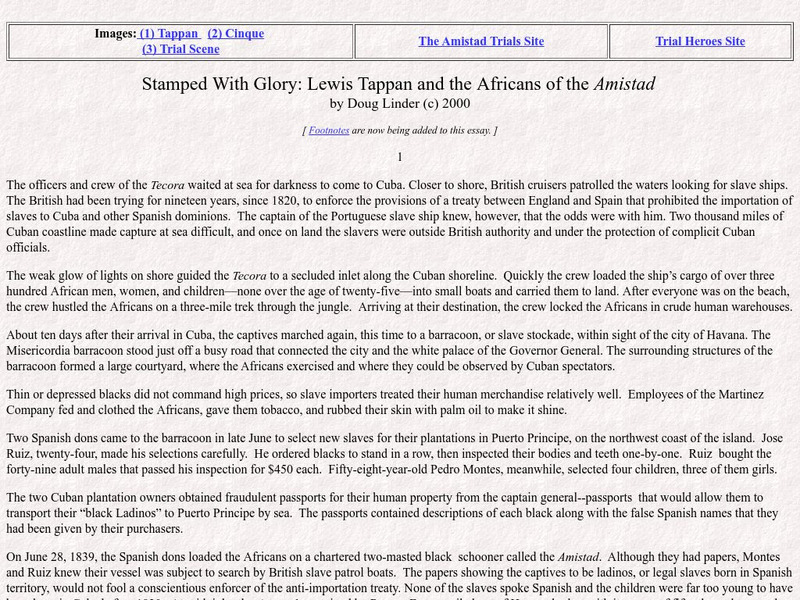 Famous Trials: Stamped With Glory: Lewis Tappan and the Africans of the Amistad Handout Famous Trials: Stamped With Glory: Lewis Tappan and the Africans of the Amistad Handout