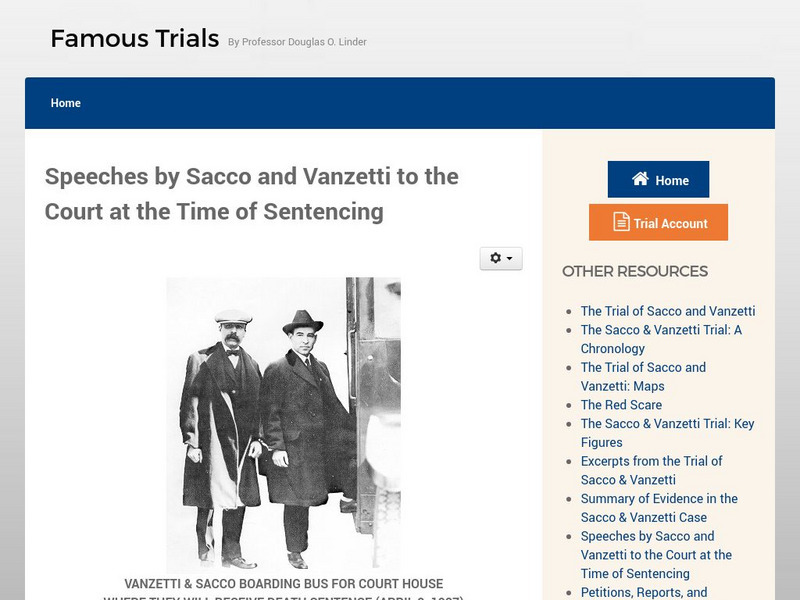 Famous Trials: Sentencing Statements of Sacco and Vanzetti Website Famous Trials: Sentencing Statements of Sacco and Vanzetti Website