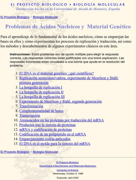 University of Arizona: Problemas De Icidos Nucleicos Y Material Genetico Unit Plan University of Arizona: Problemas De Icidos Nucleicos Y Material Genetico Unit Plan