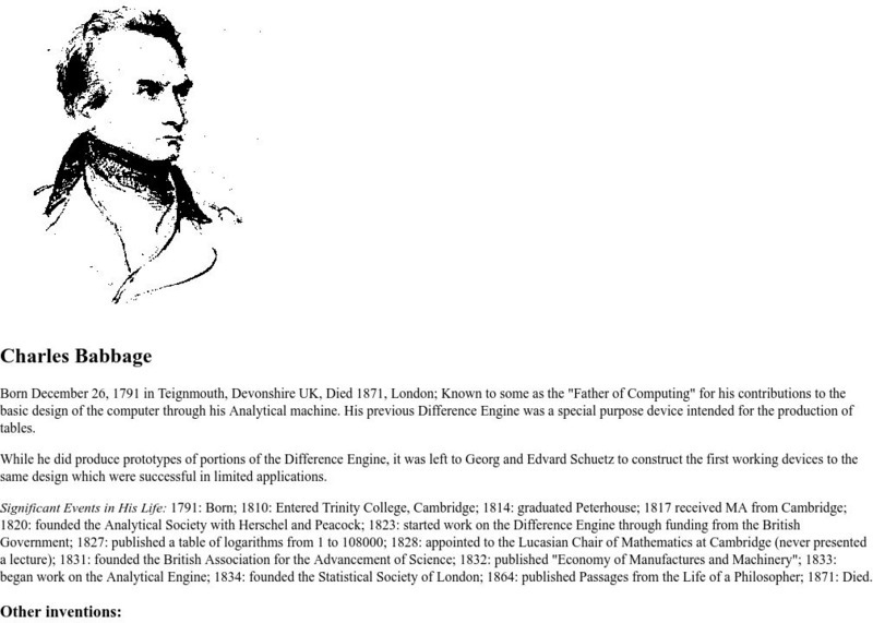 Virginia Tech: Charles Babbage Handout Virginia Tech: Charles Babbage Handout