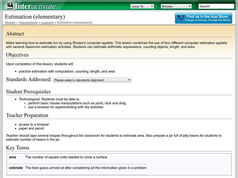 Shodor Interactivate: Lesson: Estimation (Elementary) Lesson Plan Shodor Interactivate: Lesson: Estimation (Elementary) Lesson Plan