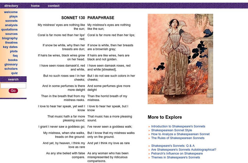 Shakespeare Online: Analysis of Shakespeare's Sonnet 130 Website Shakespeare Online: Analysis of Shakespeare's Sonnet 130 Website