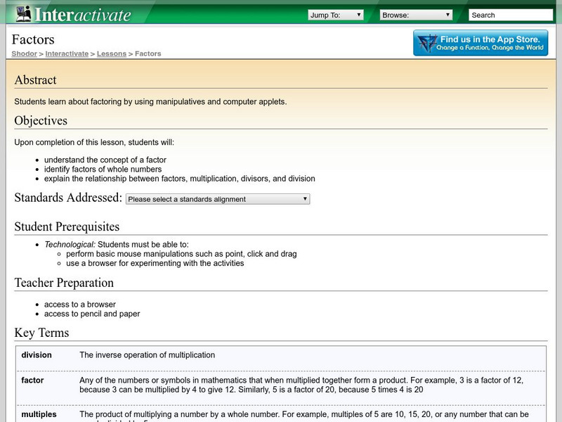 Shodor Interactivate: Lesson: Factors Lesson Plan Shodor Interactivate: Lesson: Factors Lesson Plan