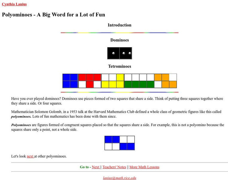 Rice University: Cynthia Lanius: Polyominoes Fun With Dominoes Activity Rice University: Cynthia Lanius: Polyominoes Fun With Dominoes Activity