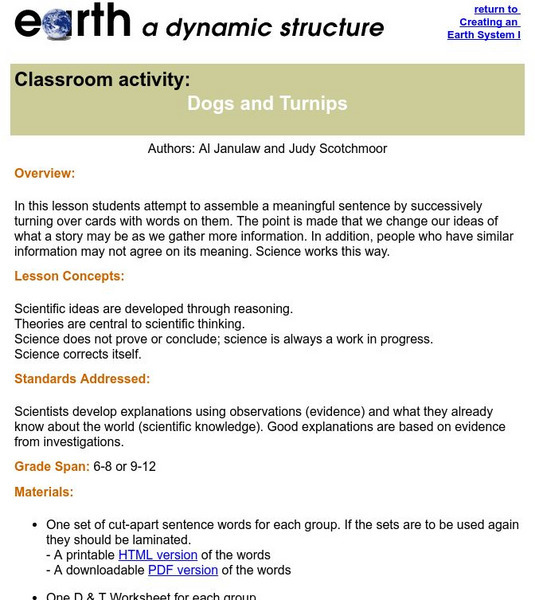 Ucmp: Understanding Science: Dogs and Turnips Lesson Plan Ucmp: Understanding Science: Dogs and Turnips Lesson Plan