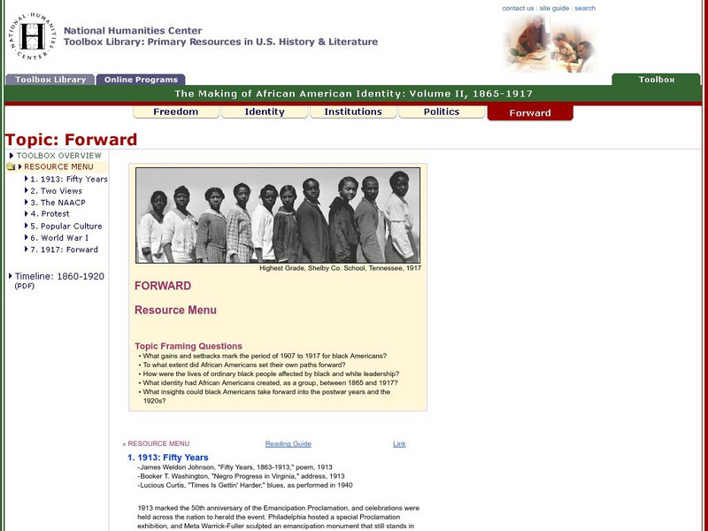 National Humanities Center: Toolbox Library: Forward, Making of African American Identity: V. 2, 1865 1917 Primary National Humanities Center: Toolbox Library: Forward, Making of African American Identity: V. 2, 1865 1917 Primary
