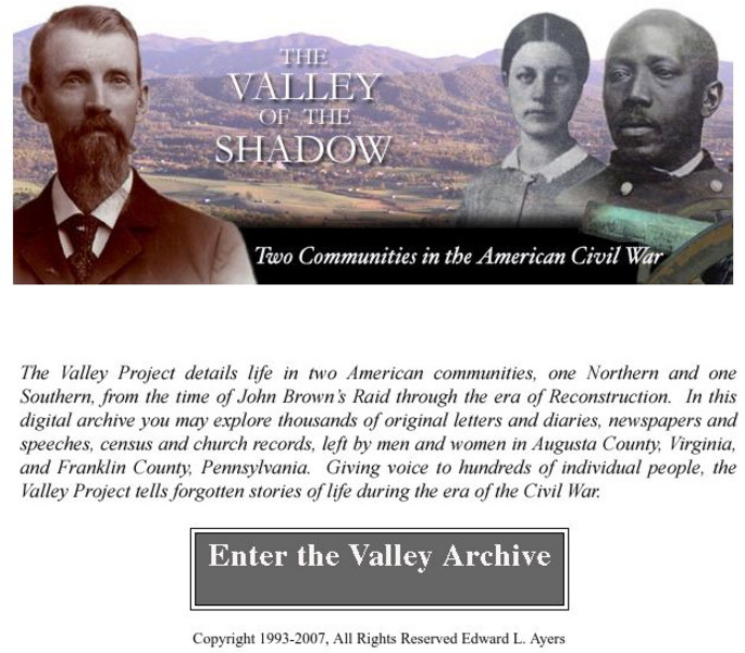 Virginia Center for Digital History: The Valley of the Shadow Website Virginia Center for Digital History: The Valley of the Shadow Website