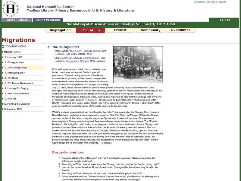 National Humanities Center: Toolbox Library: Making of African American Identity: Chicago Riots Primary National Humanities Center: Toolbox Library: Making of African American Identity: Chicago Riots Primary