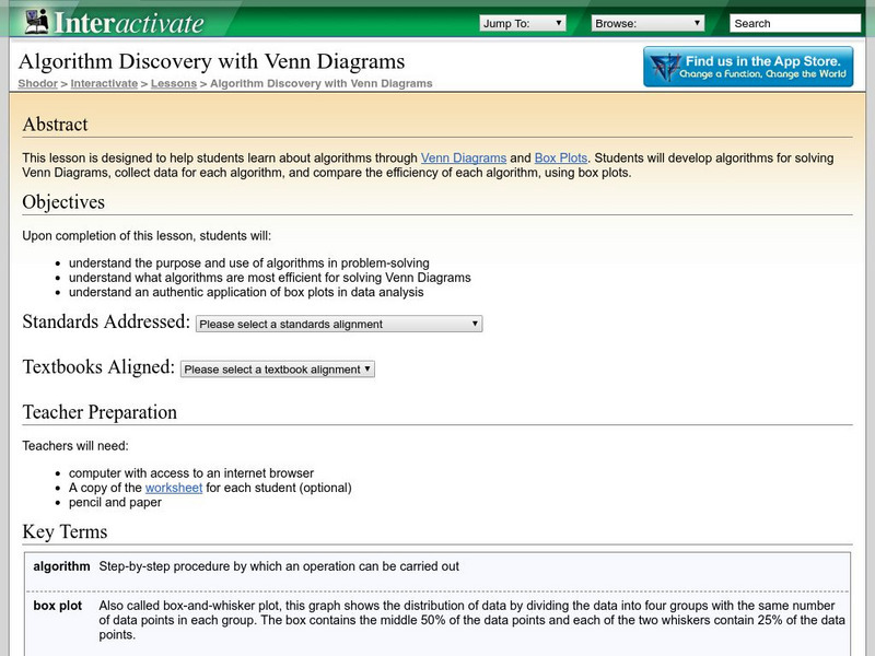 Shodor Interactivate: Lesson: Algorithm Discovery With Venn Diagrams Lesson Plan