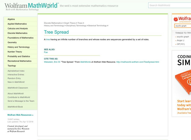 Wolfram Math World: Tree Spread Handout Wolfram Math World: Tree Spread Handout