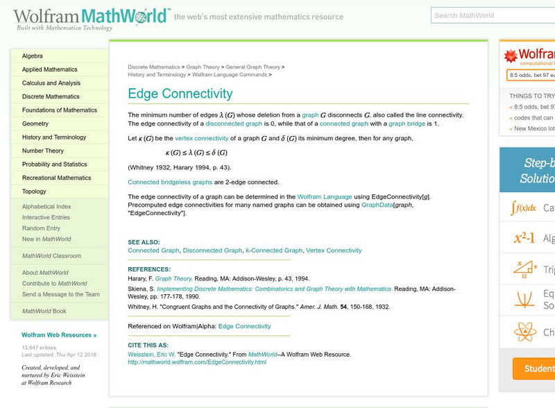 Wolfram Math World: Edge Connectivity Handout Wolfram Math World: Edge Connectivity Handout