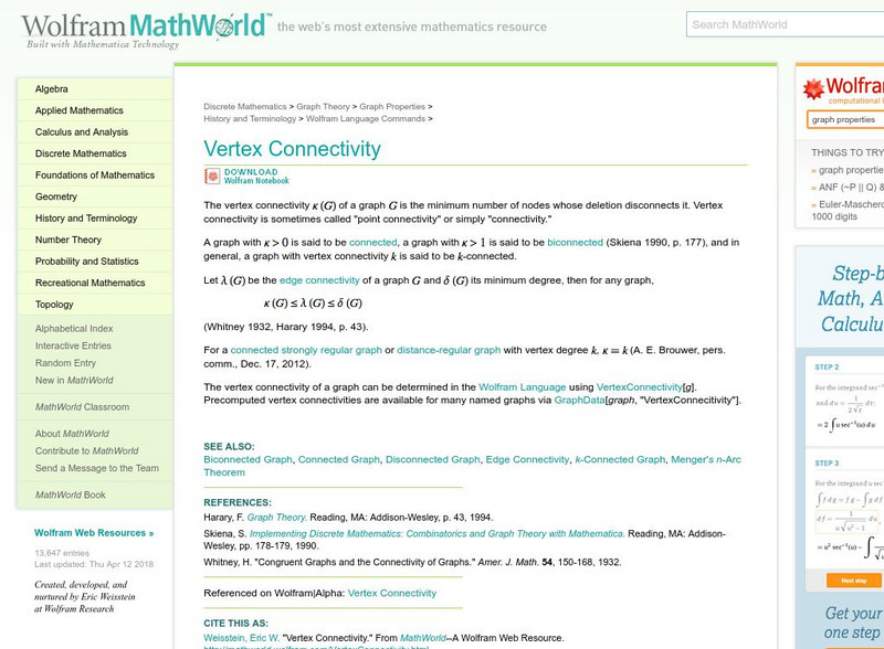 Wolfram Math World: Vertex Connectivity Handout Wolfram Math World: Vertex Connectivity Handout