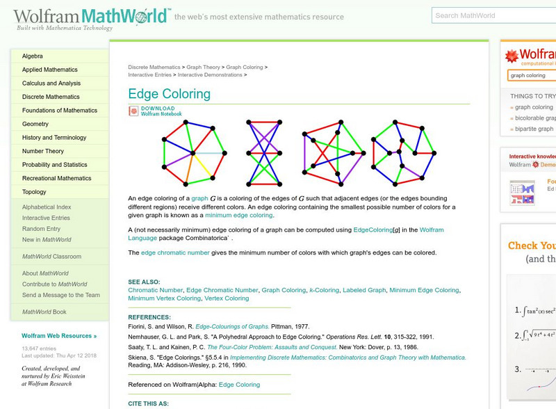 Wolfram Math World: Edge Coloring Handout Wolfram Math World: Edge Coloring Handout