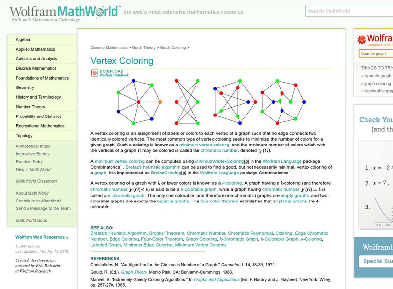 Wolfram Math World: Vertex Coloring Handout Wolfram Math World: Vertex Coloring Handout