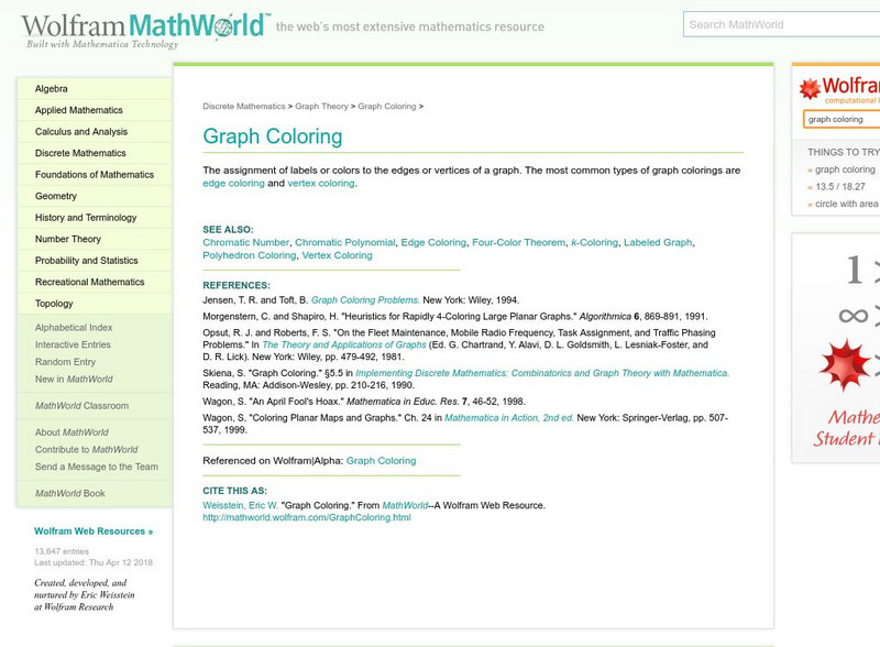 Wolfram Math World: Graph Coloring Handout Wolfram Math World: Graph Coloring Handout