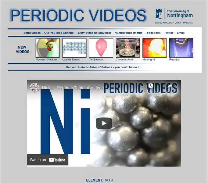 University of Nottingham: Periodic Table of Videos: Nickel Instructional Video