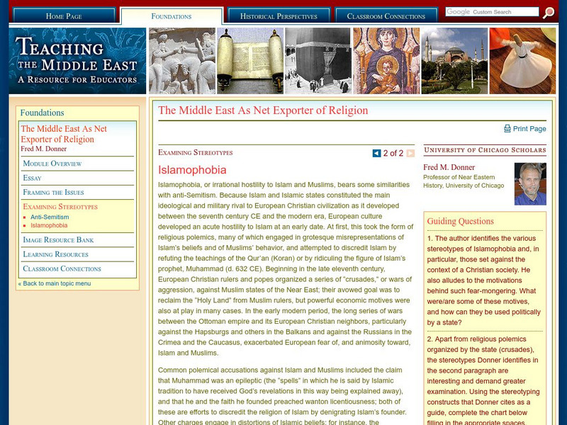 University of Chicago Library: Teaching the Middle East: Islamophobia Handout University of Chicago Library: Teaching the Middle East: Islamophobia Handout