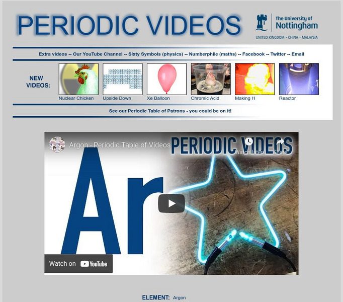 University of Nottingham: Periodic Table of Videos: Argon Instructional Video