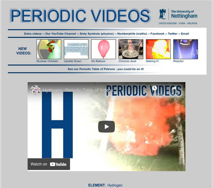 University of Nottingham: Periodic Table of Videos: Hydrogen Instructional Video