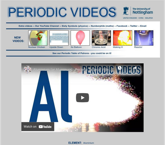 University of Nottingham: Periodic Table of Videos: Aluminum Instructional Video