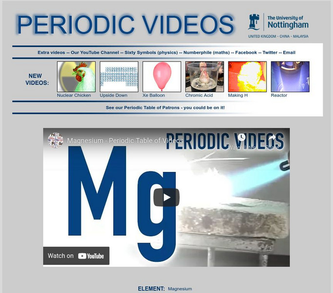 University of Nottingham: Periodic Table of Videos: Magnesium Instructional Video