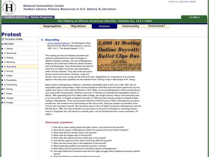 National Humanities Center: Toolbox Library: Boycotting, Making of African American Identity: V. 3 Primary National Humanities Center: Toolbox Library: Boycotting, Making of African American Identity: V. 3 Primary