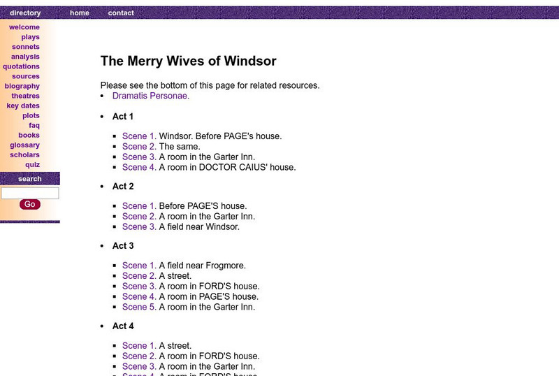 Shakespeare Online: The Merry Wives of Windsor Handout Shakespeare Online: The Merry Wives of Windsor Handout