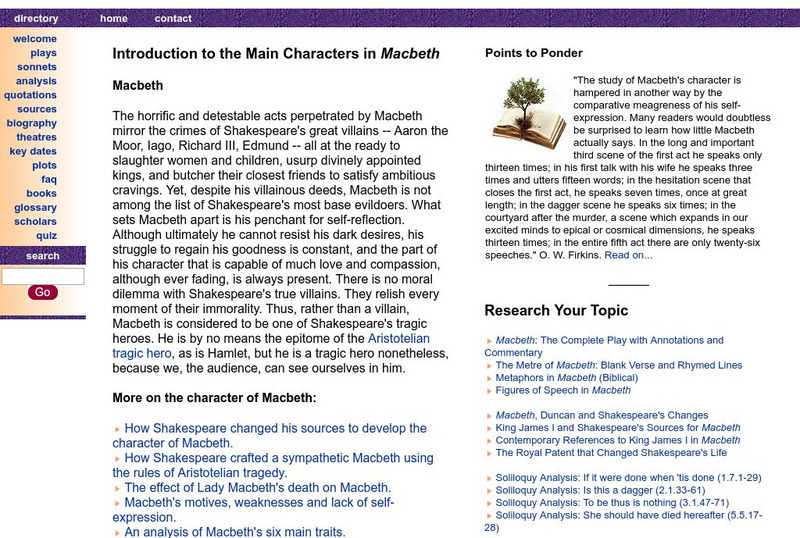 Shakespeare Online: Introduction to the Characters in Macbeth Handout Shakespeare Online: Introduction to the Characters in Macbeth Handout