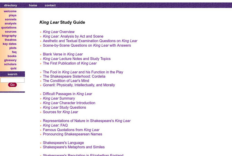 Shakespeare Online: King Lear Study Guide Unit Plan Shakespeare Online: King Lear Study Guide Unit Plan