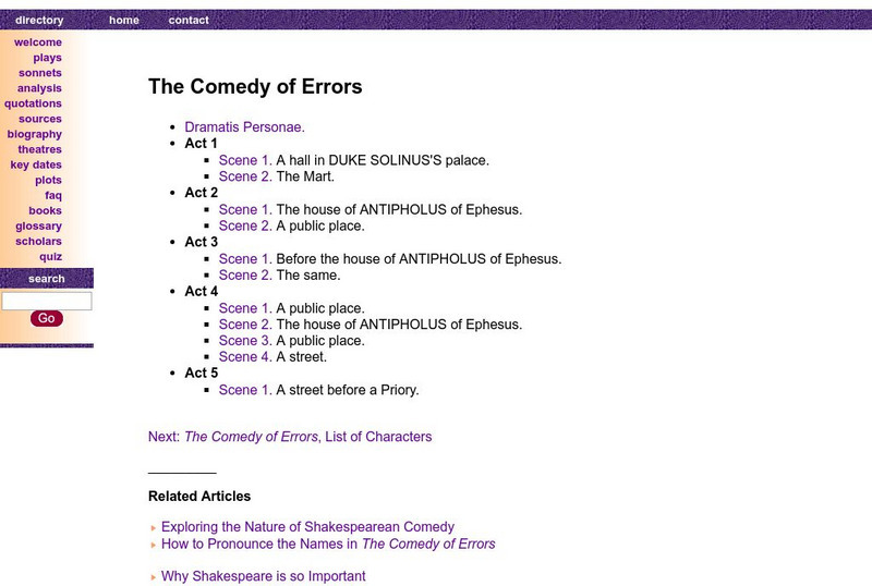 Shakespeare Online: The Comedy of Errors Primary Shakespeare Online: The Comedy of Errors Primary