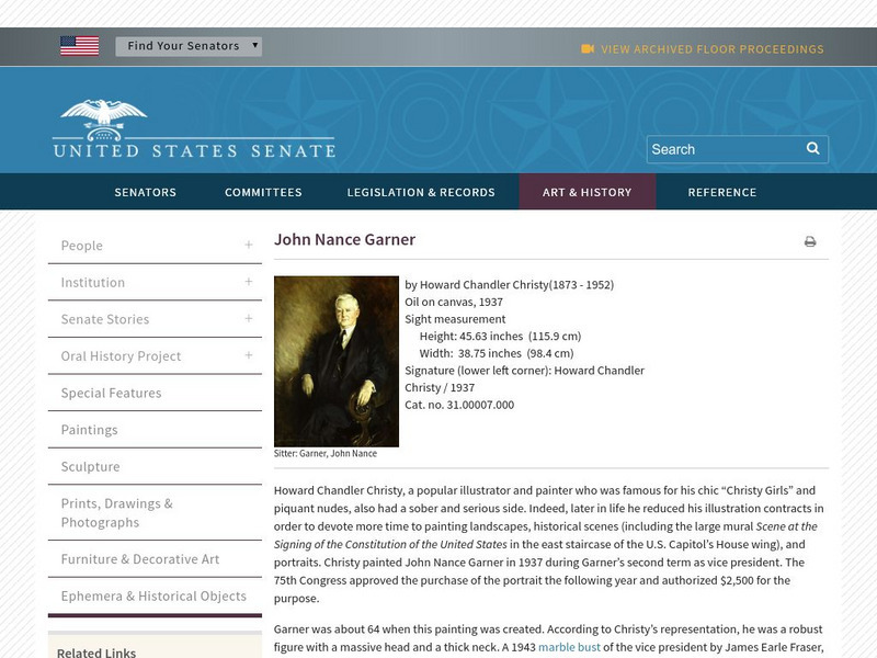 U.s. Senate: Art & History: John Nance Garner Handout U.s. Senate: Art & History: John Nance Garner Handout