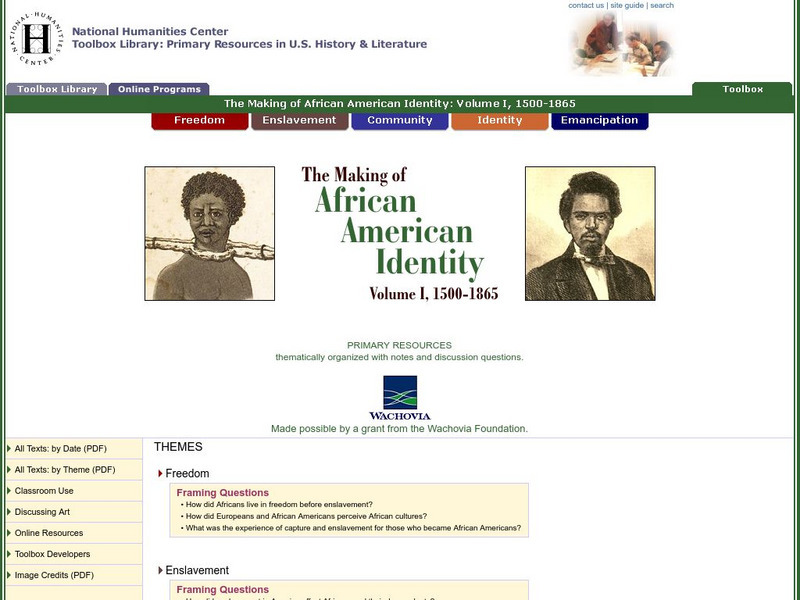 National Humanities Center: Toolbox Library: Making of African American Identity: V. 1, 1500 1865 Primary National Humanities Center: Toolbox Library: Making of African American Identity: V. 1, 1500 1865 Primary