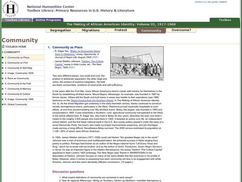 National Humanities Center: Toolbox Library: Community as Place, Making of African American Identity: V. 3 Primary National Humanities Center: Toolbox Library: Community as Place, Making of African American Identity: V. 3 Primary