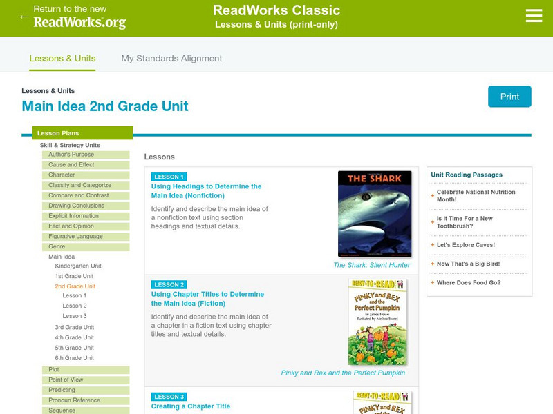 Read Works: Grade 2: Three Lesson Unit: Main Idea Lesson Plan Read Works: Grade 2: Three Lesson Unit: Main Idea Lesson Plan