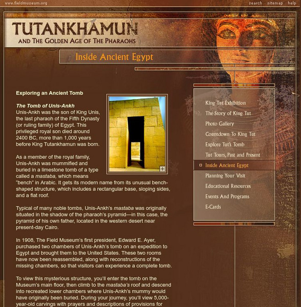 Field Museum: Exhibits: Tutankhamun: Exploring an Ancient [Mastaba] Tomb Website