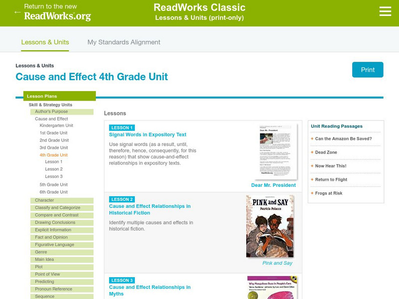 Read Works: Fourth Grade: Three Lesson Unit: Cause and Effect Lesson Plan Read Works: Fourth Grade: Three Lesson Unit: Cause and Effect Lesson Plan
