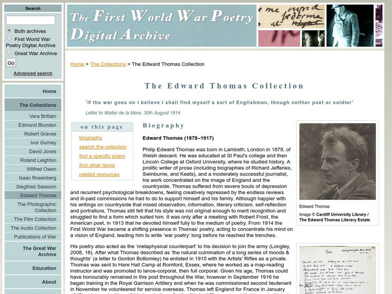 First World War Poetry Digital Archive: Edward Thomas Collection Website First World War Poetry Digital Archive: Edward Thomas Collection Website