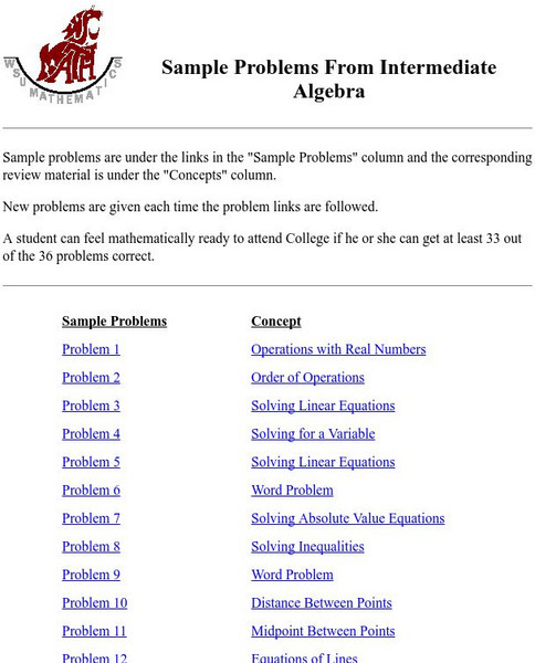 Washington State University: Sample Problems From Intermediate Algebra Unknown Type Washington State University: Sample Problems From Intermediate Algebra Unknown Type