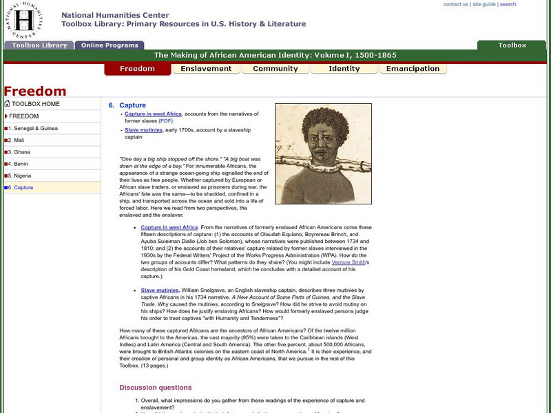 National Humanities Center: Toolbox Library: Capture, Making of African American Identity: V. 1 Unit Plan National Humanities Center: Toolbox Library: Capture, Making of African American Identity: V. 1 Unit Plan