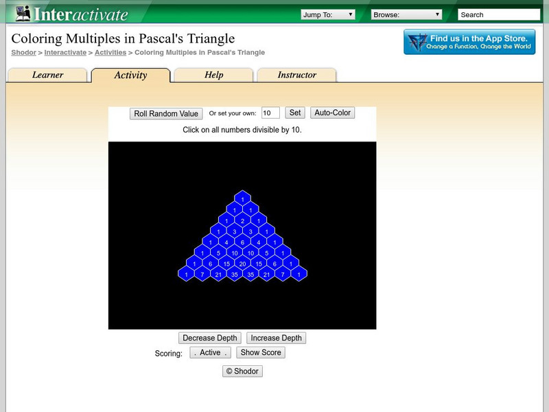 Shodor Interactivate: Coloring Multiples in Pascal's Triangle Graphic