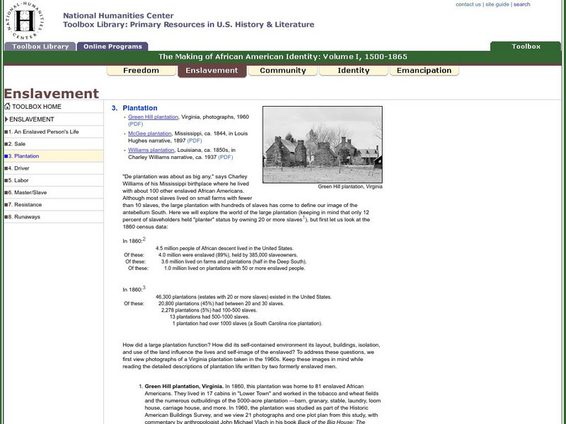National Humanities Center: Toolbox Library: Plantation, Making of African American Identity: V. 1 Primary National Humanities Center: Toolbox Library: Plantation, Making of African American Identity: V. 1 Primary