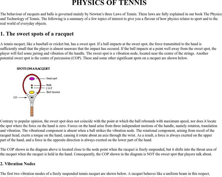 University of Sydney: Tennis Racket Physics Handout University of Sydney: Tennis Racket Physics Handout