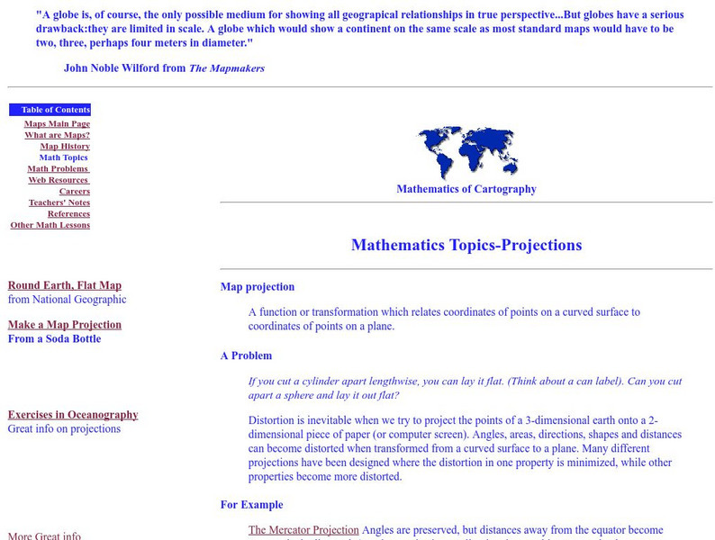 Rice University: Cynthia Lanius: Mathematics of Cartography: Projections Handout Rice University: Cynthia Lanius: Mathematics of Cartography: Projections Handout
