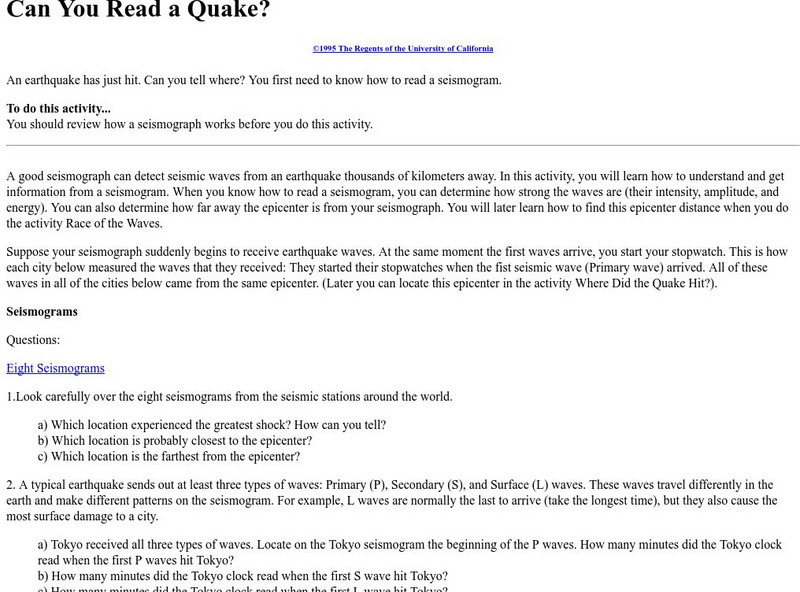 U. Of California Berkeley: Can You Read a Quake? Handout U. Of California Berkeley: Can You Read a Quake? Handout