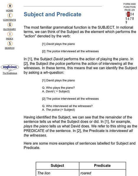 University College London: Subject and Predicate Handout University College London: Subject and Predicate Handout