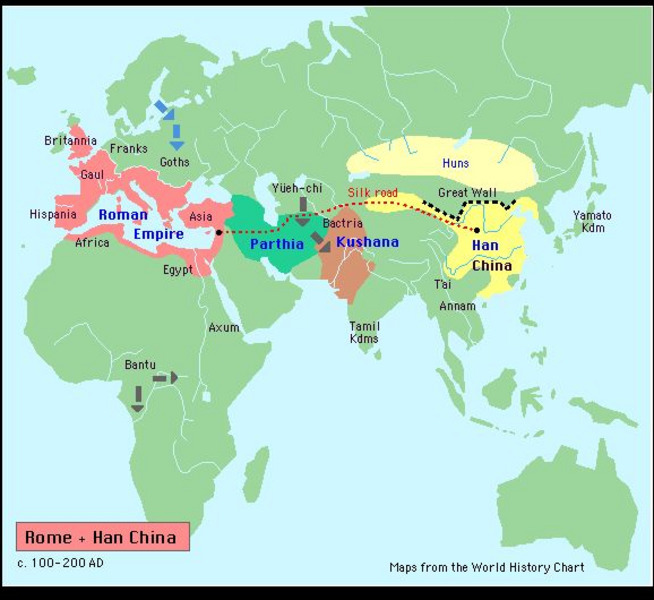 Map Showing Kushan Empire and Silk Road Graphic