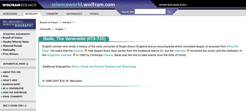 Wolfram Science World: Bede, the Venerable Handout Wolfram Science World: Bede, the Venerable Handout
