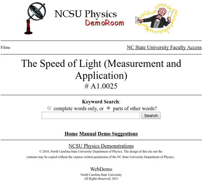 Pira Demonstration Catalog: Speed of Light Activity Pira Demonstration Catalog: Speed of Light Activity